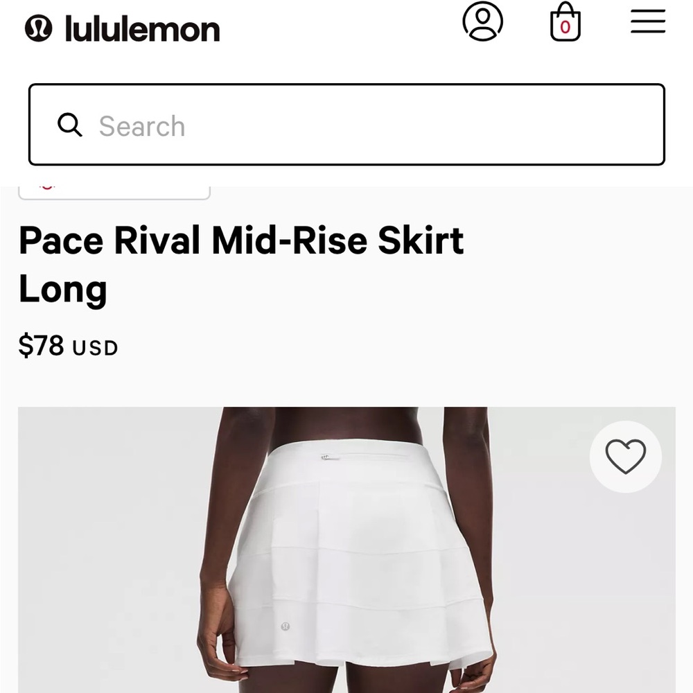 Lululemon Pace Rival White Skirt